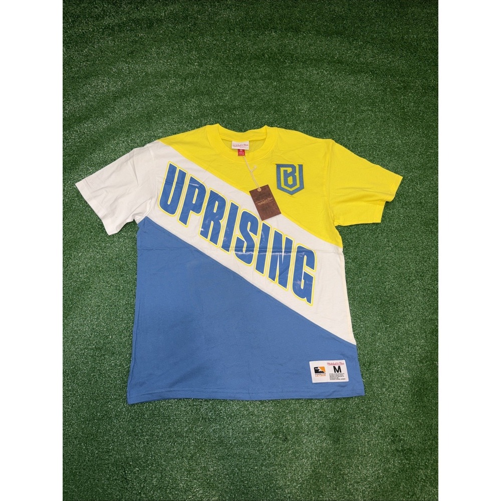 Mitchell & Ness Men Owl Play T-Shirt Sz Medium Yellow White Blue Boston Uprising